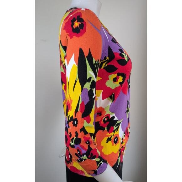 Cable & Gauge Cardigan Small Bright Multicolor Floral Button Lightweight Knit - Picture 6 of 10